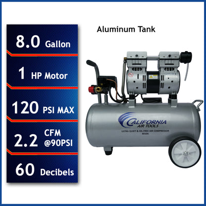California Air Tools 8010A Ultra Quiet 1.0 HP Oil-Free 8-Gallon Aluminum Air Compressor – 4-Pack Bundle