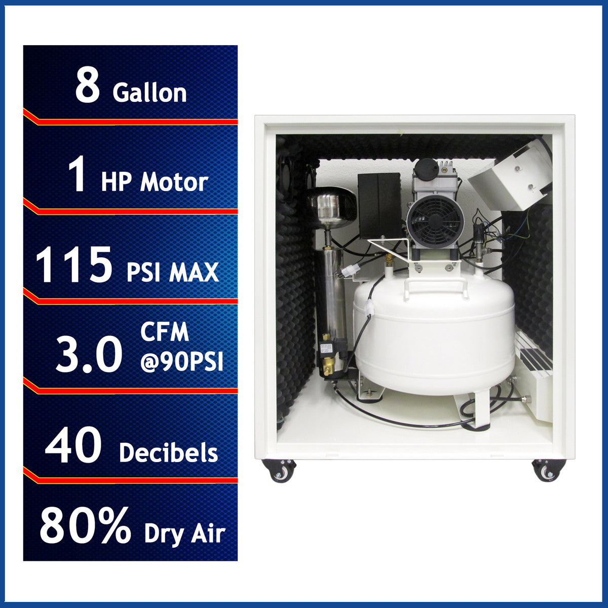 California Air Tools 8010DSPC 1.0 HP Ultra Quiet Oil-Free 8 Gallon Air Compressor with 80% Air Dryer & Soundproof Cabinet, 110V