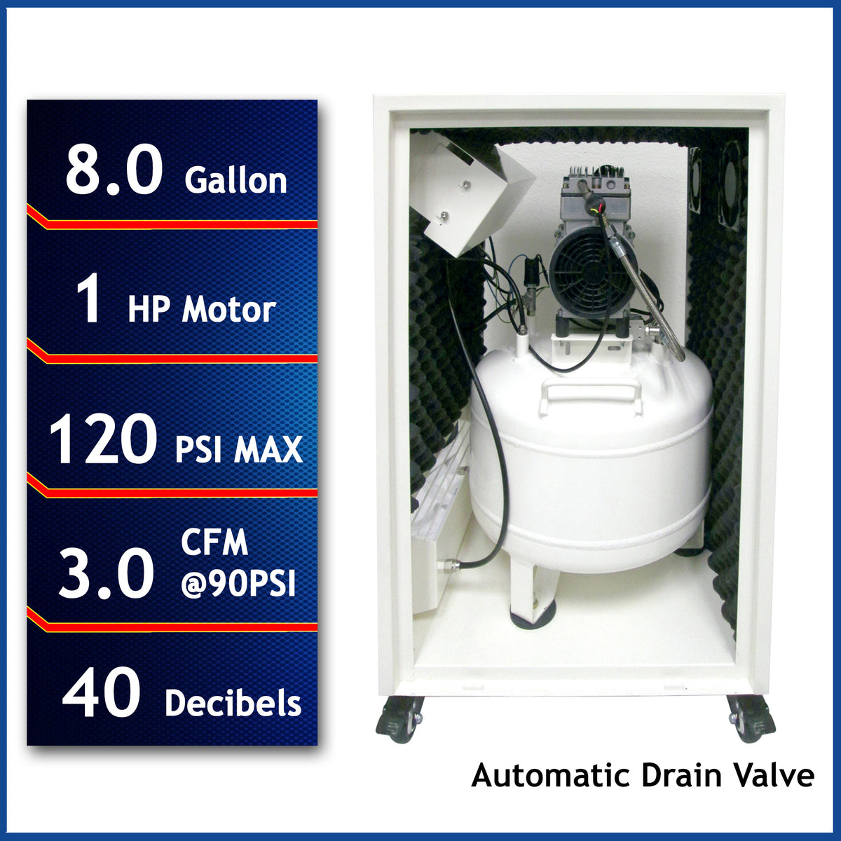 California Air Tools 8010SPCAD 1.0 HP Ultra Quiet Oil-Free 8-Gallon Air Compressor with Soundproof Cabinet and Automatic Drain