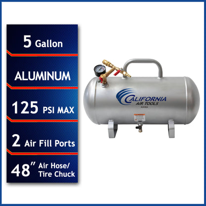 California Air Tools AUX05A 5 Gallon Aluminum Rust-Free Lightweight Auxiliary Air Tank – 125 PSI