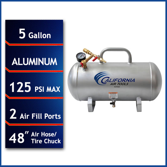 California Air Tools AUX05A 5 Gallon Aluminum Rust-Free Lightweight Auxiliary Air Tank – 125 PSI