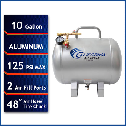 California Air Tools AUX10A 10 Gallon Aluminum Rust-Free Ultra Lightweight Auxiliary Air Tank – 125 PSI