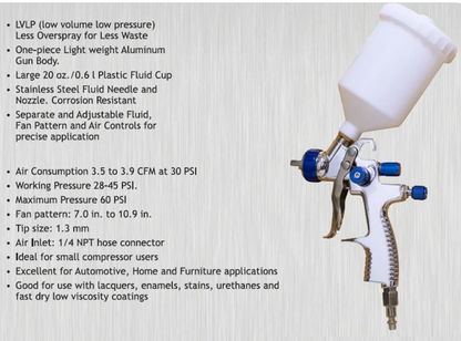 California Air Tools CAT-33000 LVLP Spray Gun with Gravity Feed Cup, 1.3mm Nozzle