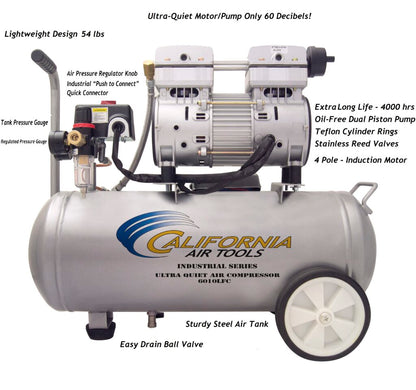 California Air Tools 6010LFC 1.0 HP Ultra Quiet Oil-Free Lightweight 6 Gallon Air Compressor