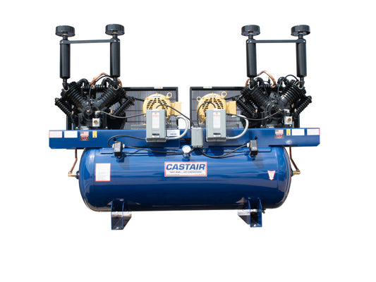 CASTAIR D10312HC2-S 20 HP Duplex Air Compressor – 120 Gallon Horizontal Tank, 70 CFM at 175 PSI, 3-Phase