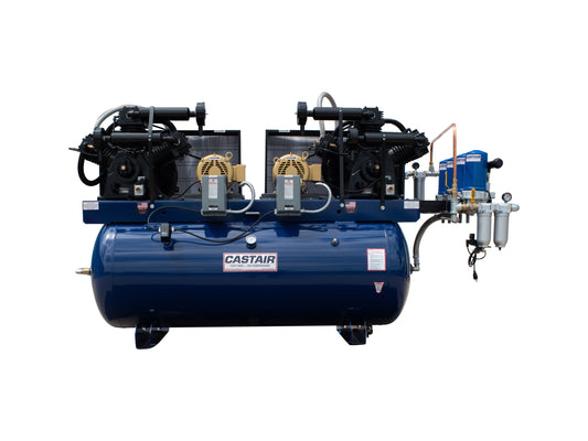 CASTAIR D15324HC3-S 30 HP Duplex Air Compressor – 240 Gallon Horizontal Tank, 100.4 CFM at 175 PSI, 3-Phase