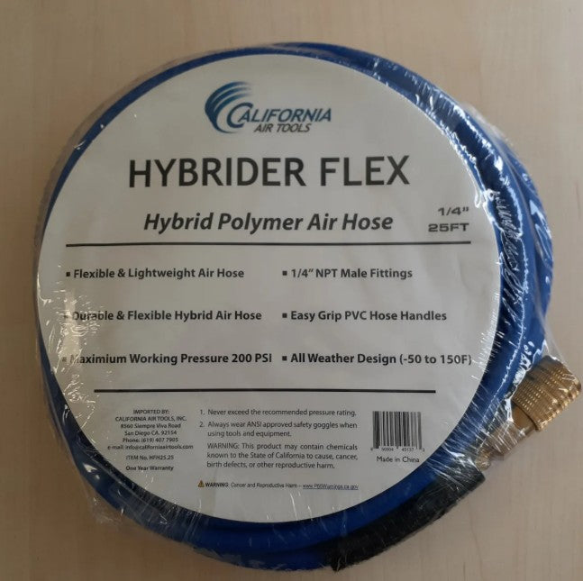 California Air Tools Hybrider Flex 1/4" × 25-Foot Hybrid Air Hose – 200 PSI
