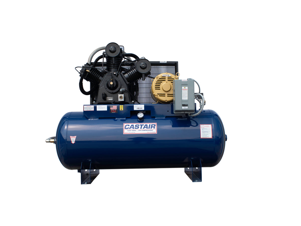 CASTAIR I15312HC3-S 15 HP Industrial Air Compressor, 120-Gallon Horizontal Tank, Three Phase