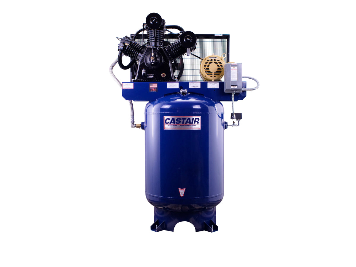 CASTAIR I15312VC3-S 15 HP Industrial Air Compressor, 120-Gallon Vertical Tank, Three Phase