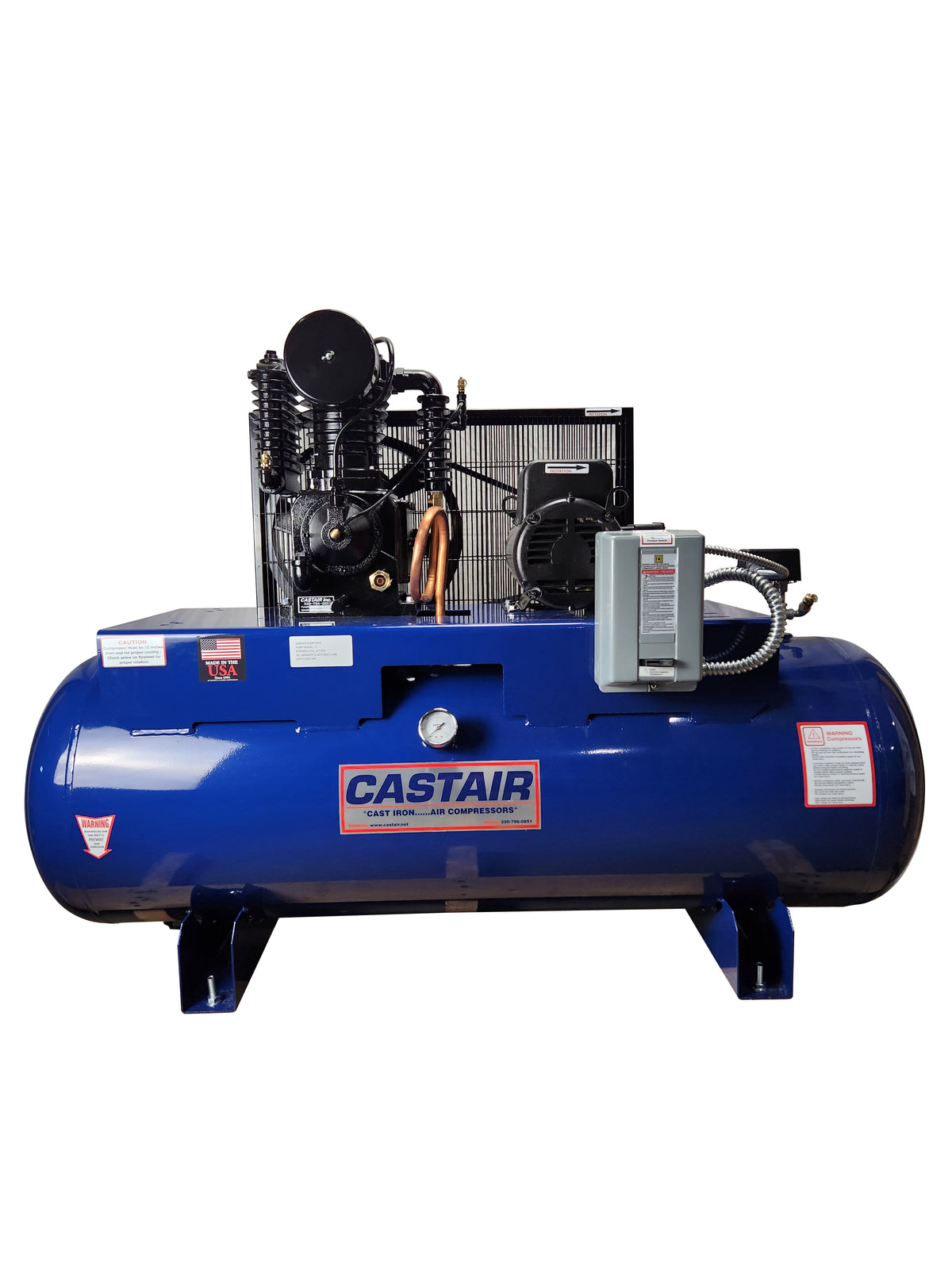 CASTAIR I518HC1-S 5 HP Industrial Air Compressor, 80-Gallon Horizontal Tank, Three Phase