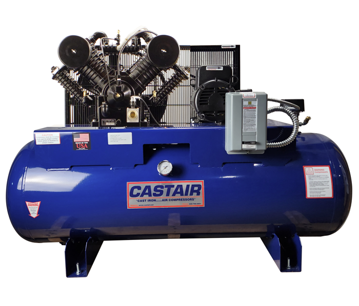 CASTAIR I518HC2-S 5 HP Industrial Air Compressor, 80-Gallon Horizontal Tank, Single Phase, 420 RPM