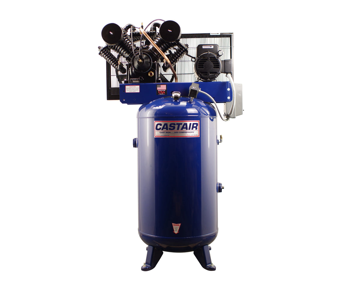 CASTAIR I518VC2-S 5 HP Two-Stage Industrial Air Compressor, 80-Gallon Vertical Tank