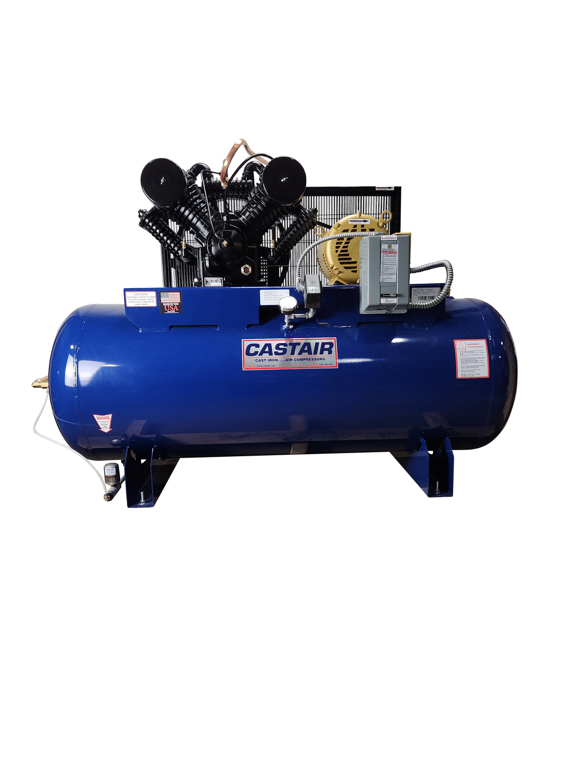 CASTAIR I7312HC2-S 7.5 HP Industrial Air Compressor, 120-Gallon Horizontal Tank, Three Phase
