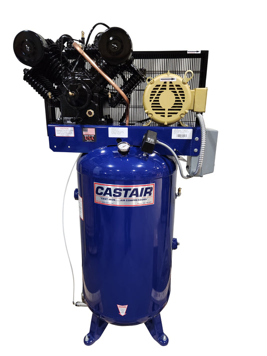 CASTAIR I738VC2-S 7.5 HP Industrial Air Compressor, 80-Gallon Vertical Tank, Three Phase