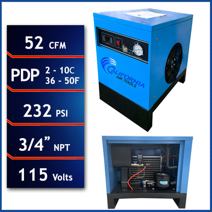 California Air Tools RD-91502 98% High-Efficiency Refrigerated Air Dryer, 52 CFM, 115V, 29-232 PSI