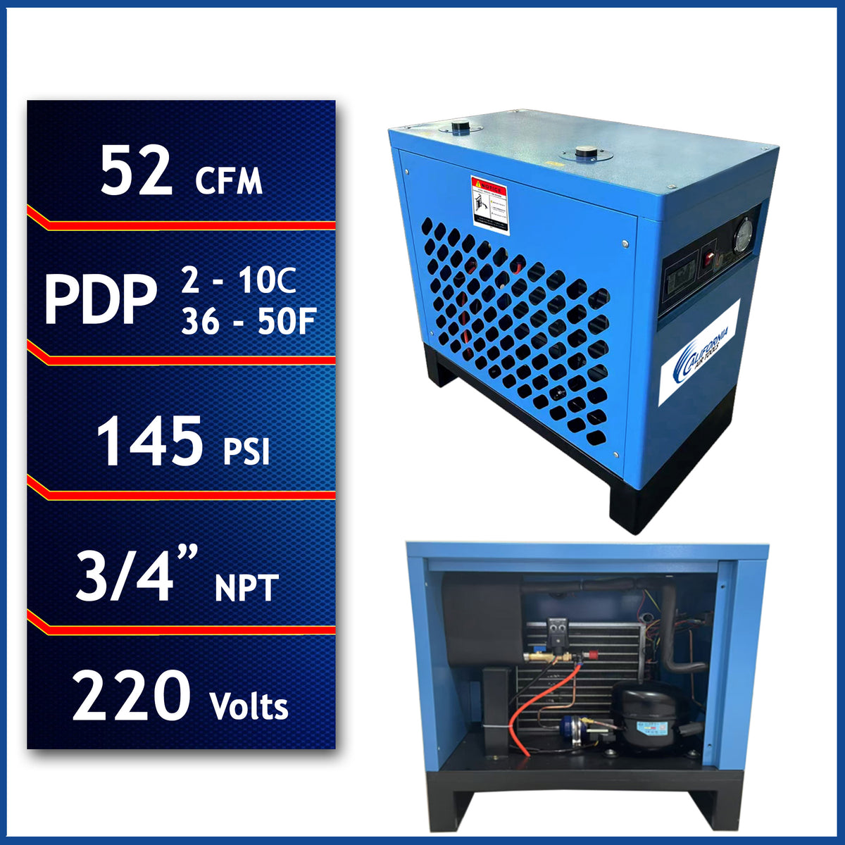 California Air Tools RD-91503 98% High-Efficiency Refrigerated Air Dryer, 52 CFM, 220V
